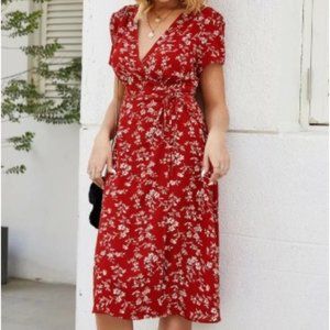 Floral Print Wrap Belted Dress. XS